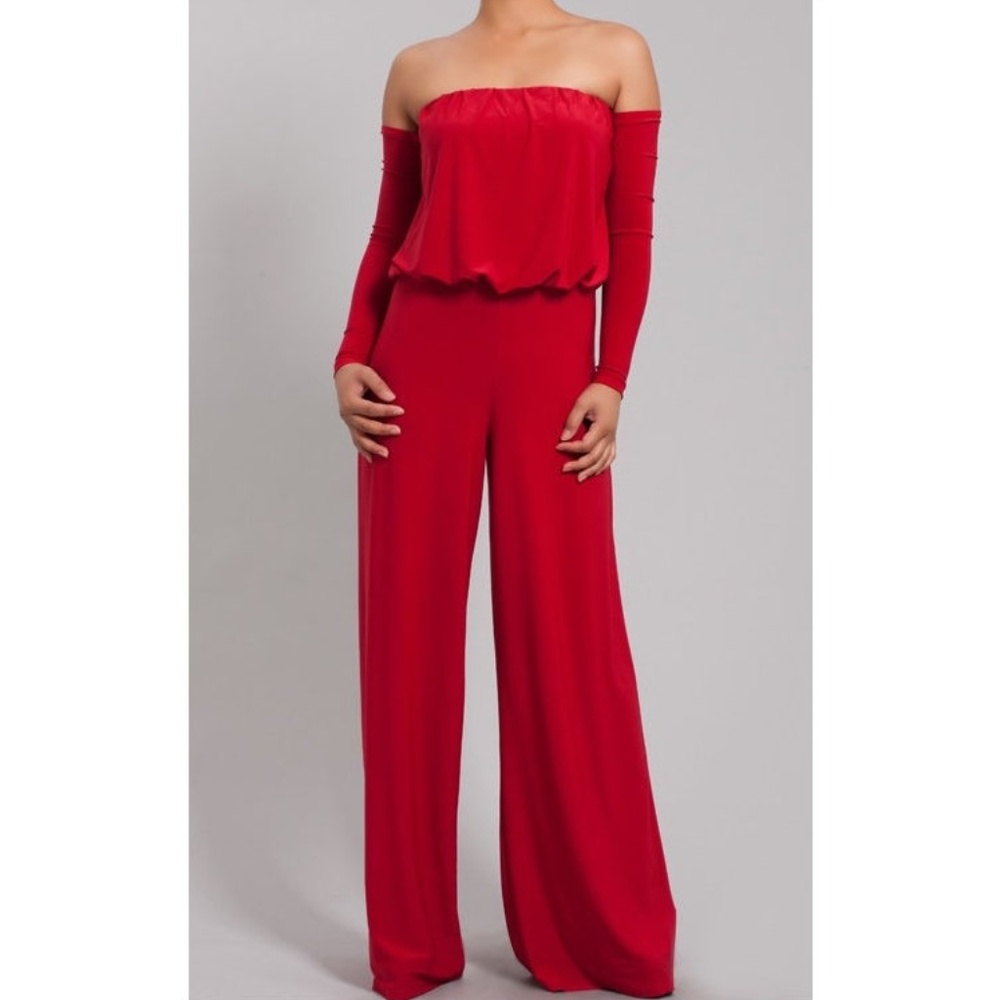 SALE !! Black Strapless Long Glove Sleeve Jumpsuit - Picture 3 of 5